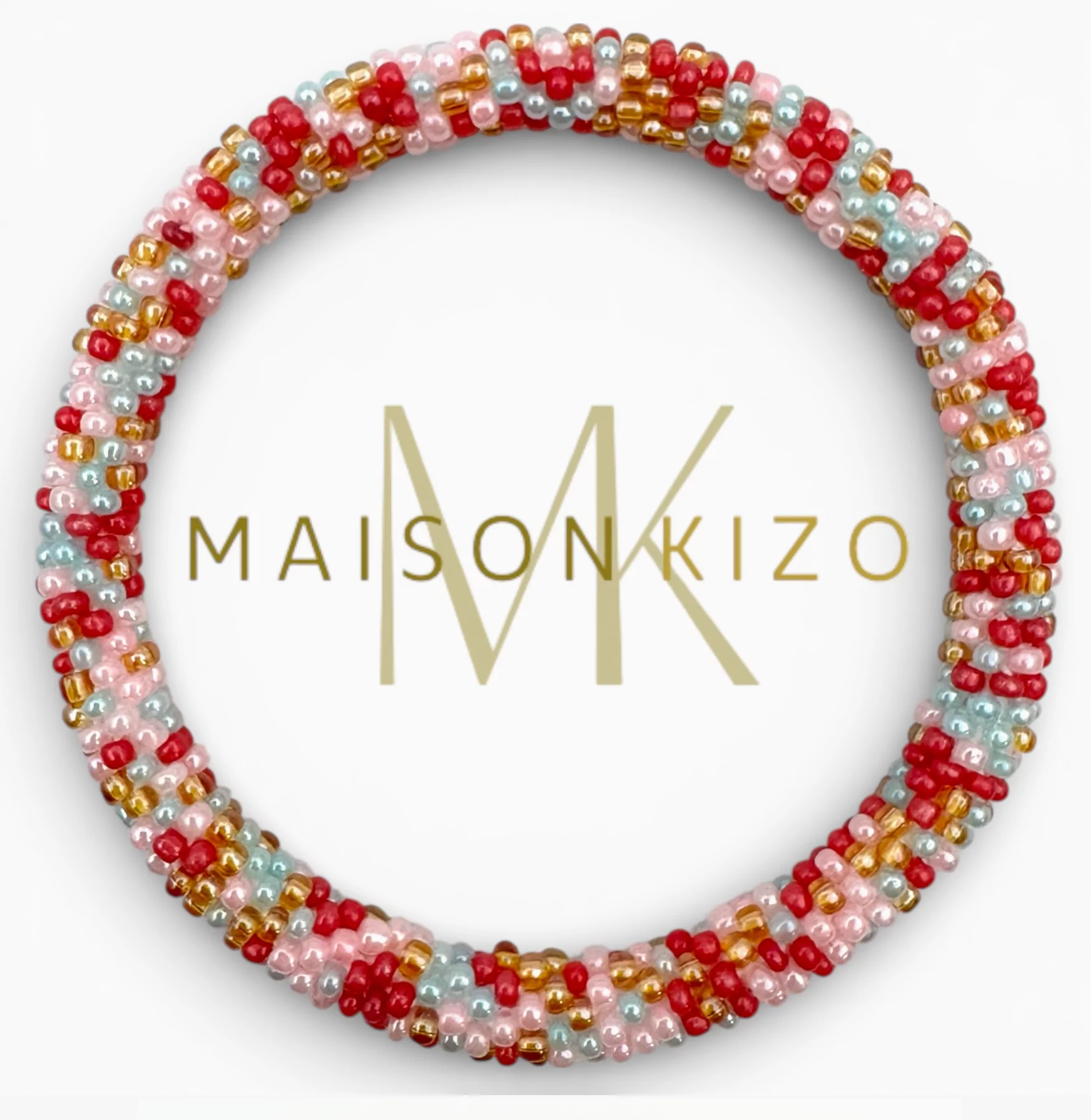 Pulsera Nepalí Roja, rosa, azul y ámbar