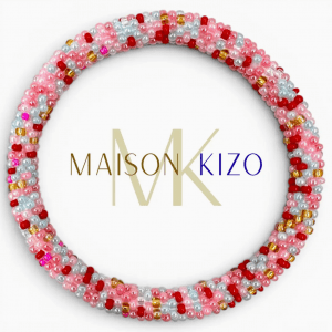 Pulsera Nepalí Rosa perlada, rojo y azul