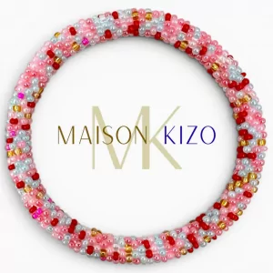 Pulsera Nepalí Rosa perlada, rojo y azul