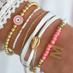 Alternative view of Pulsera de cuentas Miyuki Blanco y Dorado