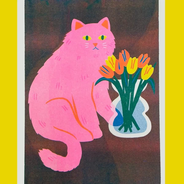 Print A4 Gato con flores de Naomi Wilkinson Illustration