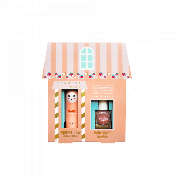 Set de regalo Juliette esmalte de fresa + labial vainilla y coco de Inuwet