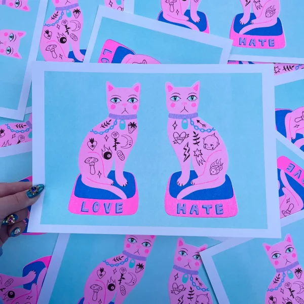Print A4 Love Hate Cats de Amy Hastings