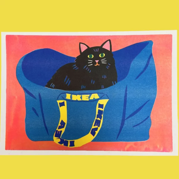 Print A3 Bolsa Ikea con gato de Naomi Wilkinson Illustration