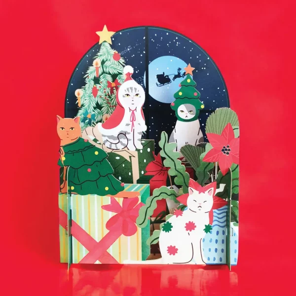 Postal Troquelada 3D Gatos Navidad de Alljoy Design
