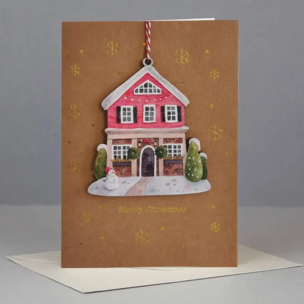 Postal con adorno Casa de Navidad de Alljoy Design