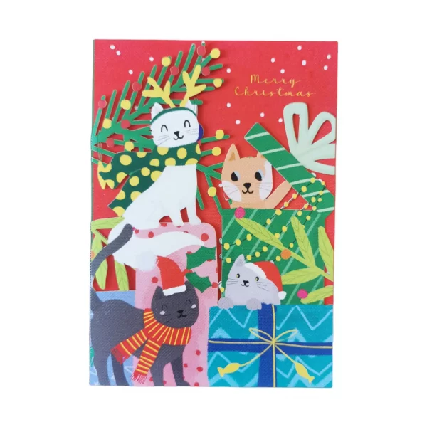 Postal Troquelada Navidad Gatos de Alljoy Design