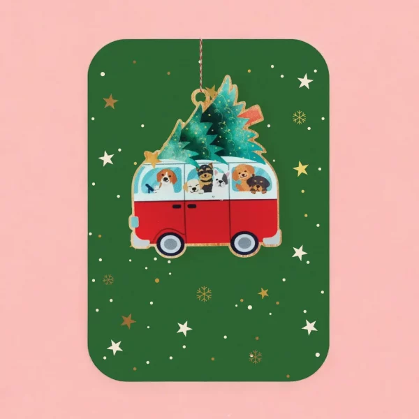 Postal con adorno Furgoneta Perritos Navidad de Alljoy Design