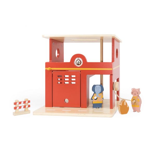 Parque de Bomberos de madera con animales de Trixie