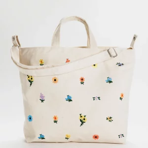 Tote bag Horizontal Zip Duck Embroidered Ditsy Floral Gridde Baggu