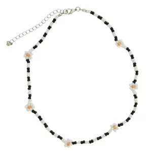 Gargantilla blanca y negra con margaritas