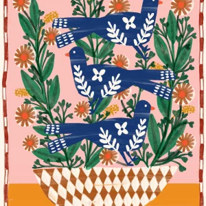 Print A4 Aves y flores folclóricas de Carole Hillman