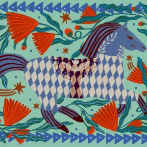 Alternative view of Print A4 Caballo folclórico y flores de Carole Hillman