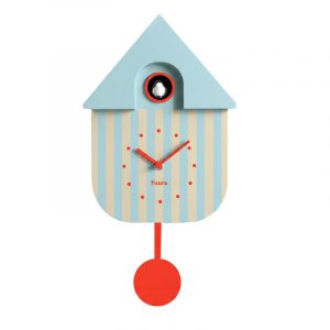 Reloj cuco Casita rayas azul y beige de Fisura