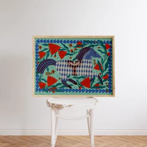 Print A4 Caballo folclórico y flores de Carole Hillman