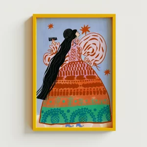 Print A4 Dama Folk y el peine de Carole Hillman