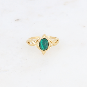 Anillo regulable de acero Calado con Malaquita