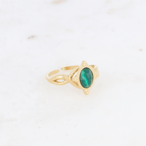 Alternative view of Anillo regulable de acero Calado con Malaquita