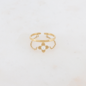 Anillo regulable de acero con cadena Flor de nacar