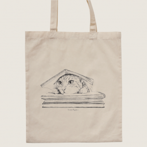 Alternative view of Tote bag Cat under the book de Lalauri