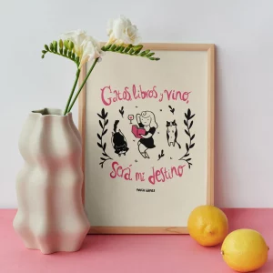 Print A4 Gatos, libros, vino de María Gómez