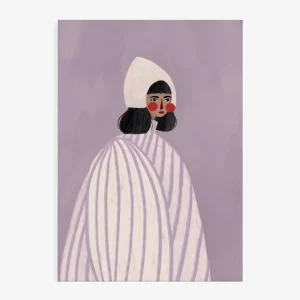 Print Mujer con capucha blanca - Retrato folclórico naíf de Bea Müller