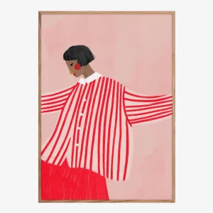 Alternative view of Print Chaqueta roja a rayas – Retrato folclórico naíf de Bea Müller