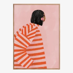 Alternative view of Print Mujer con abrigo naranja a rayas de Bea Müller