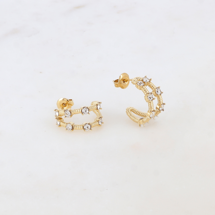 Pendientes aro de doble fila con brillantes -varios modelos-