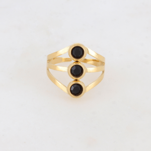 Anillo ajustable de tres filas con brillantes negros