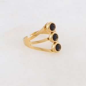 Alternative view of Anillo ajustable de tres filas con brillantes negros