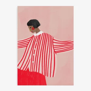 Print Chaqueta roja a rayas – Retrato folclórico naíf de Bea Müller