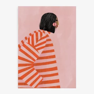 Print Mujer con abrigo naranja a rayas de Bea Müller