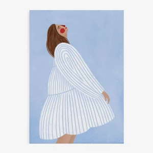 Print Mujer con vestido plisado de rayas de Bea Müller