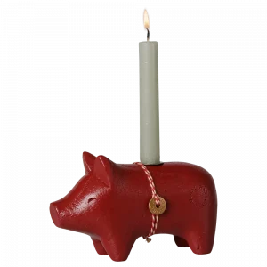Portavelas de madera Cerdito Rojo de Maileg