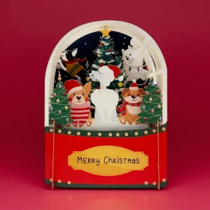 Postal 3D Bola de Nieve perros festivos de Alljoy Design