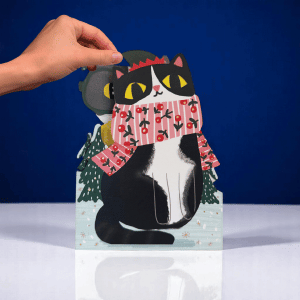 Postal con Movimiento Gato Navideño de Alljoy Design