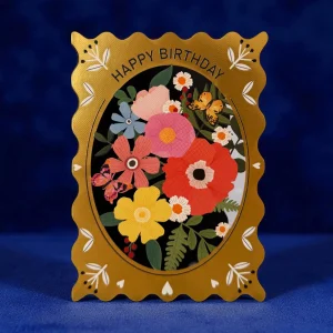 Postal troquelada Happy Bday Flores de Alljoy Design