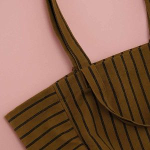 Bolso Tote Bag Rayas Finas Negro y Oliva de Rose in April - Imagen 4
