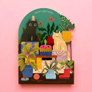 Postal troquelada Happy Bday Gatos de Alljoy Design